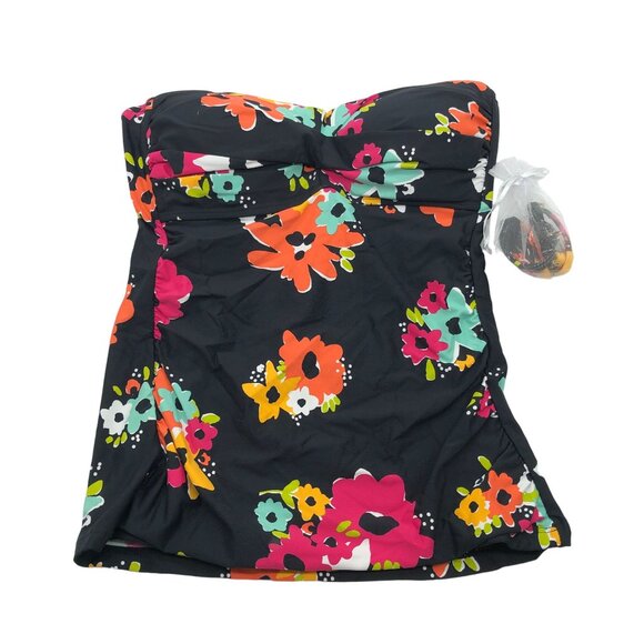Anne Cole Floral Print Removable Strap Tankini Swim Top Black Multicolor XS - Picture 2 of 6